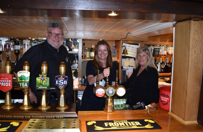 Chichester MP Gillian Keegan (centre) is championing local pubs through the PubAid Community Pub Hero Awards.   